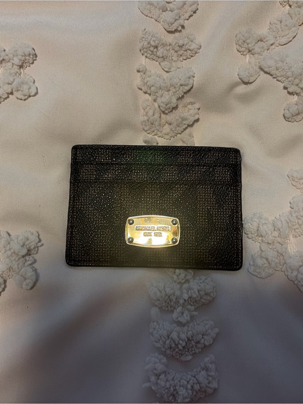 Michael Kors Black Leather Card Holder with Gold Plate